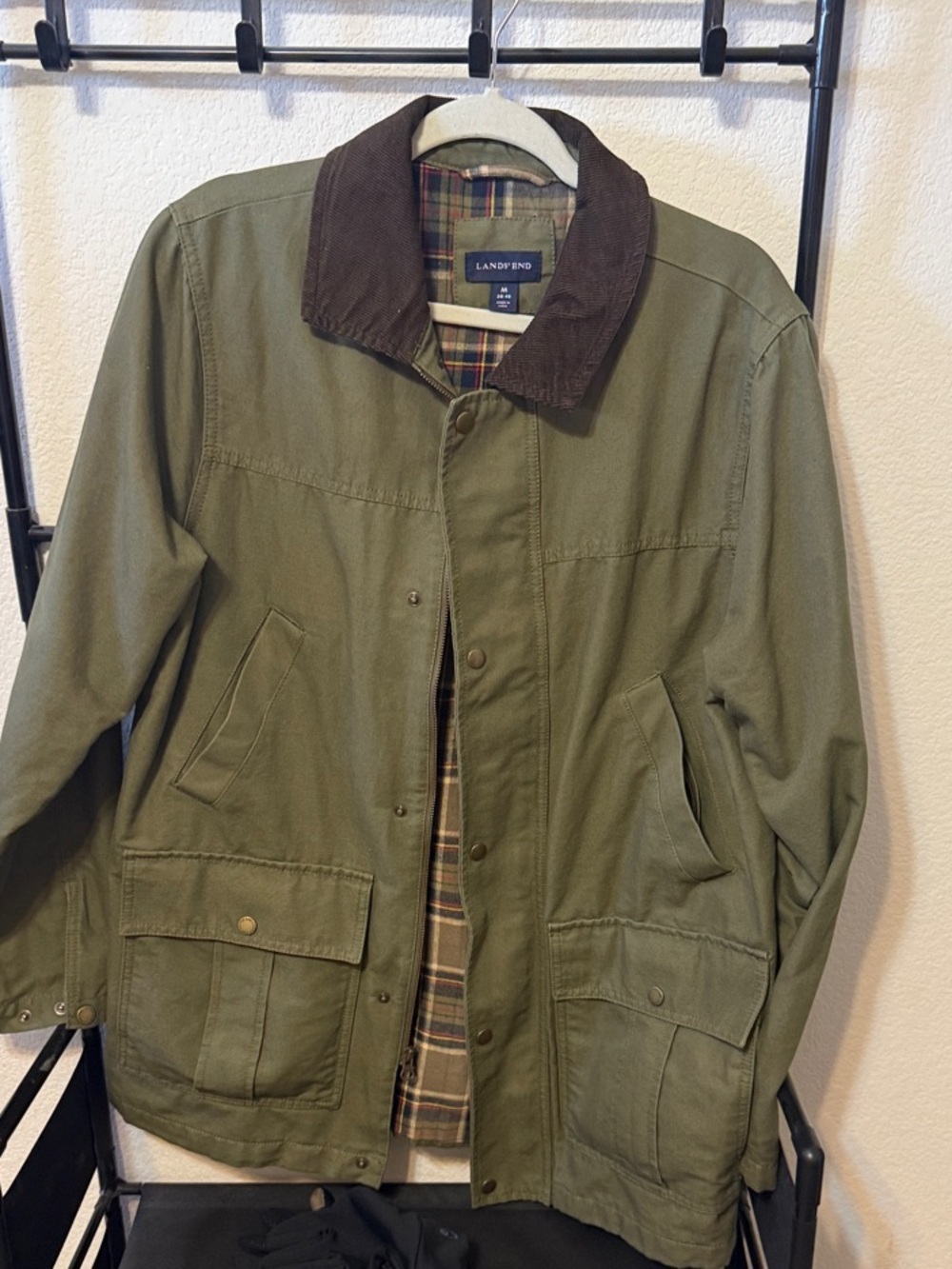 Lands' End Olive Field Jacket with Brown Corduroy Collar